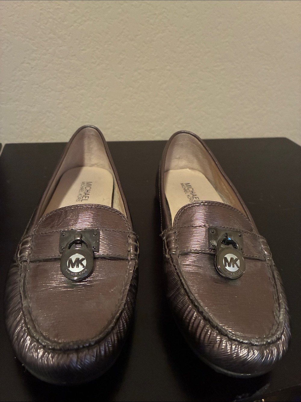 Michael Kors Metallic Pewter MK Logo Loafers